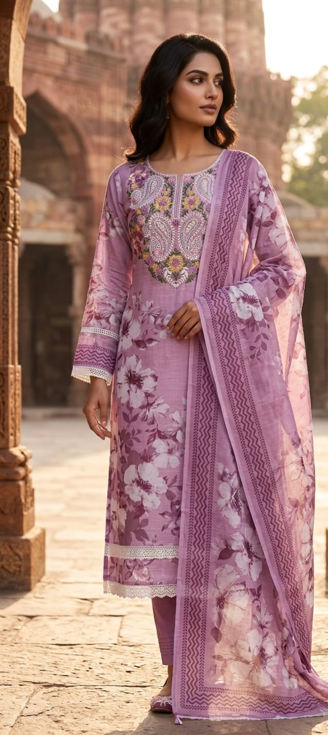 Lilac Blossom Paisley Linen Kurta Set