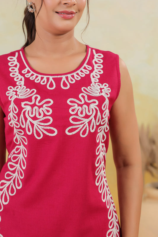 Rani Pink Cord Embroidered Cotton Co-ord Set